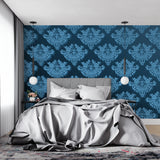 Damask wall mural showcased in an entryway with high ceilings
