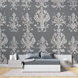 Classic Damask wall mural bringing sophistication to a modern living room setting