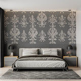 Baroque pattern wallpaper creating a luxurious atmosphere in master bedroom