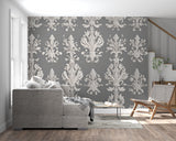 Damask wall mural showcasing pattern detail in hallway setting
