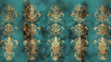 Baroque damask pattern design file showing intricate gold details on turquoise background