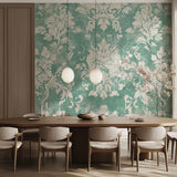 Damask pattern wallpaper making statement in modern living room