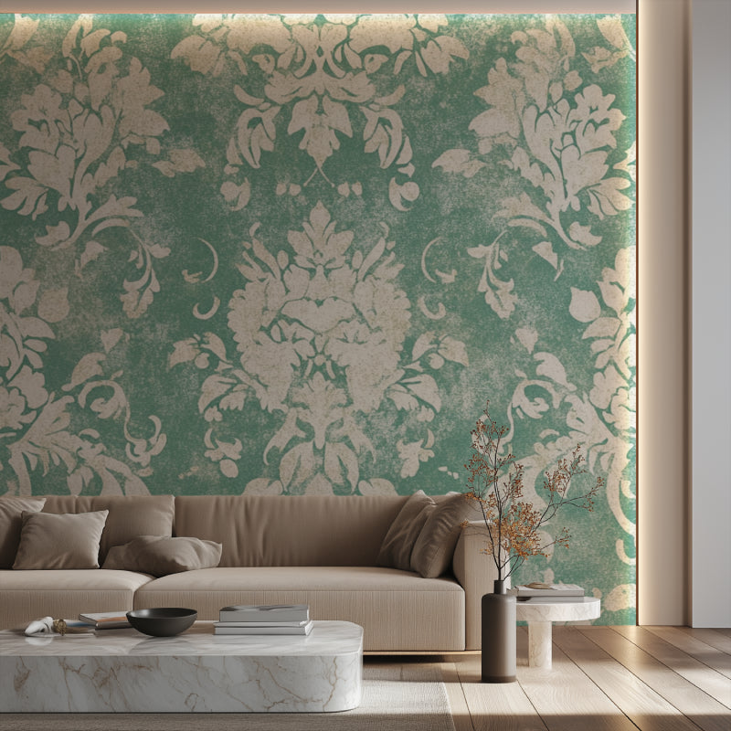 Classic damask wallpaper bringing elegance to entryway