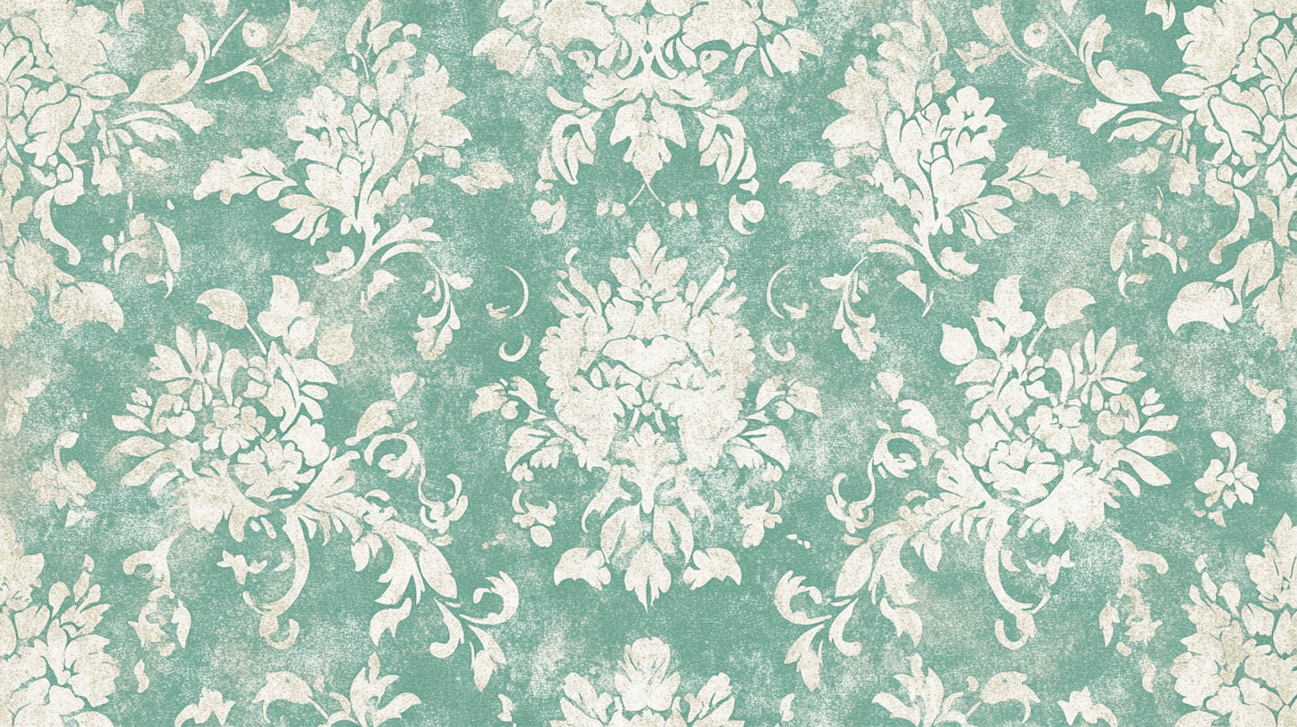 Green damask wallpaper design file showing intricate floral pattern detail