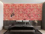 Vintage damask wallpaper enhancing formal living room with classic furniture