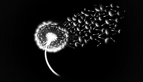 Black and white botanical dandelion design file showing intricate seed detail pattern