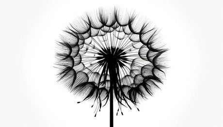 Minimalist black and white dandelion design file showing intricate botanical pattern details