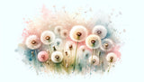 Watercolor dandelion design file showing delicate seedhead pattern in pastel shades