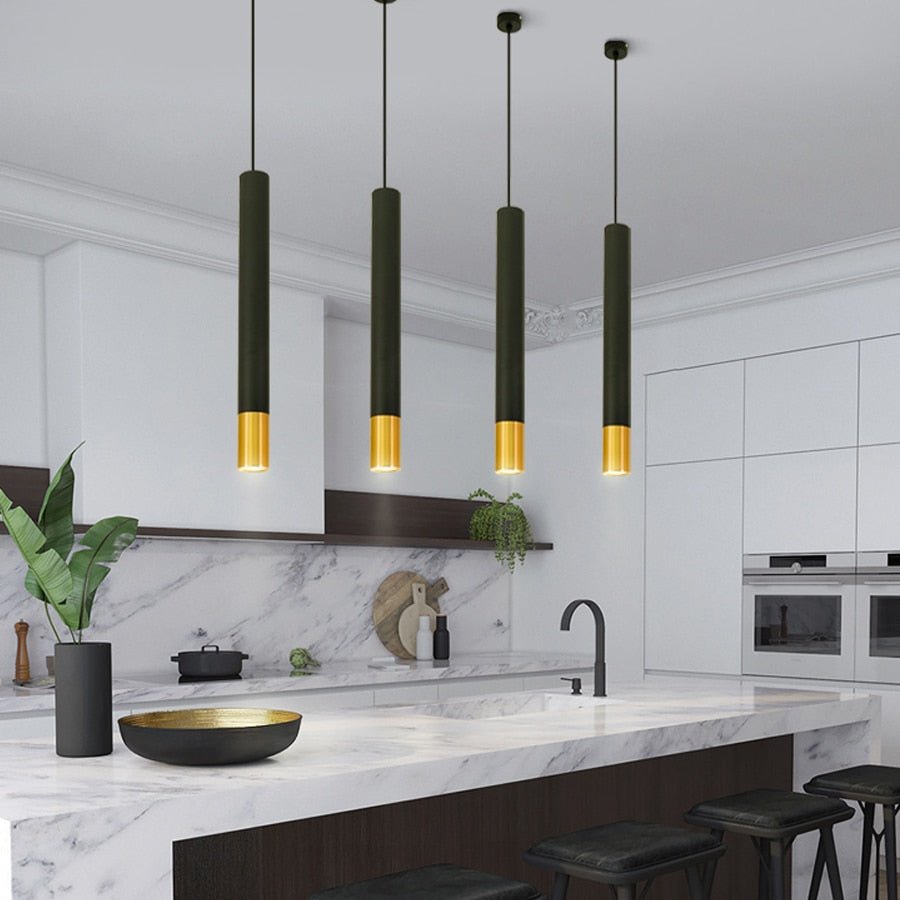 Modern Pendant Light  Black Gold Cylinder Design - Detailed view