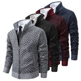 Mens Geometric Zip Sweater  Diamond Pattern Knit Design - Detailed view