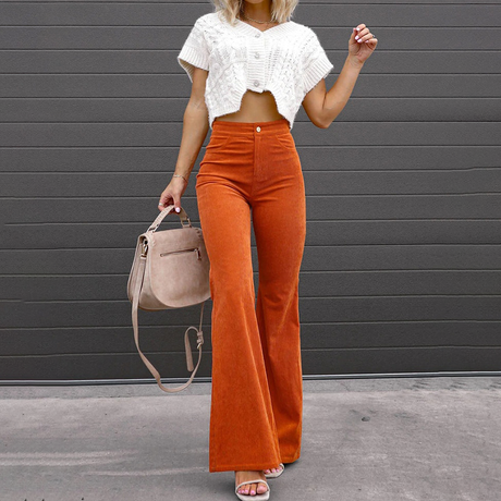High Waisted Corduroy Pants  Organic Flared Design - Product showcase