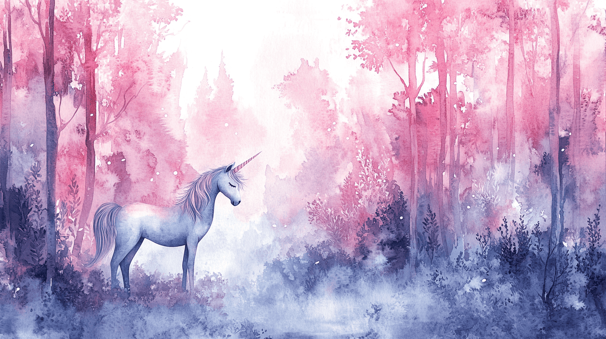 Unicorn Mural Wallpaper | Enchanted Forest in Pink and Purple