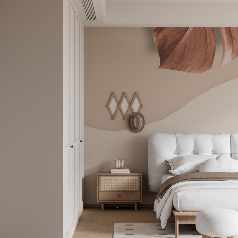 Abstract Mural Wallpaper | Organic Curves with Terracotta Leaf