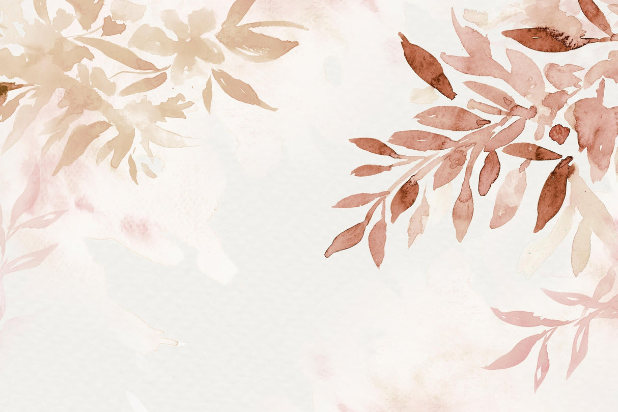 Floral Mural Wallpaper | Watercolor Terracotta Leaves