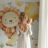 Lion Mural Wallpaper | Cute Safari with Balloons and Flowers