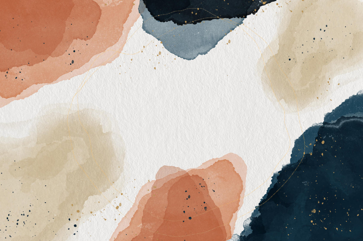 Abstract Mural Wallpaper | Watercolor Terracotta and Navy Splashes