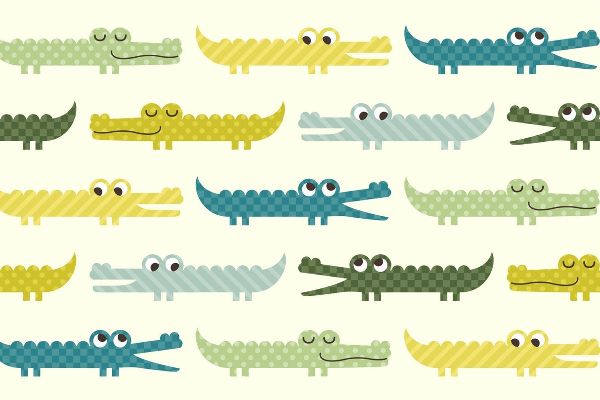 Crocodile Mural Wallpaper | Playful Geometric Pattern in Pastel Colors