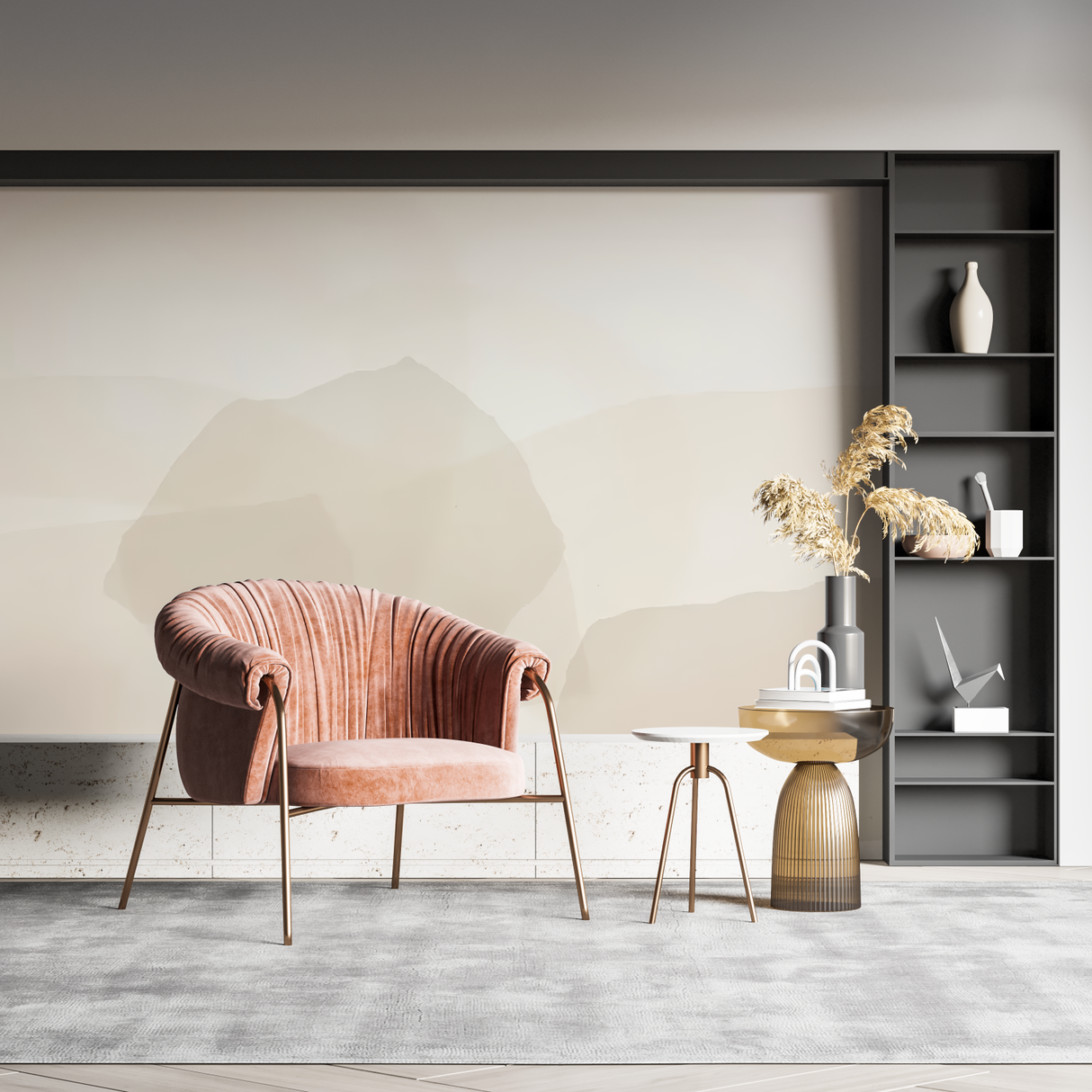 Mountain Mural Wallpaper | Minimalist Beige Abstract Design