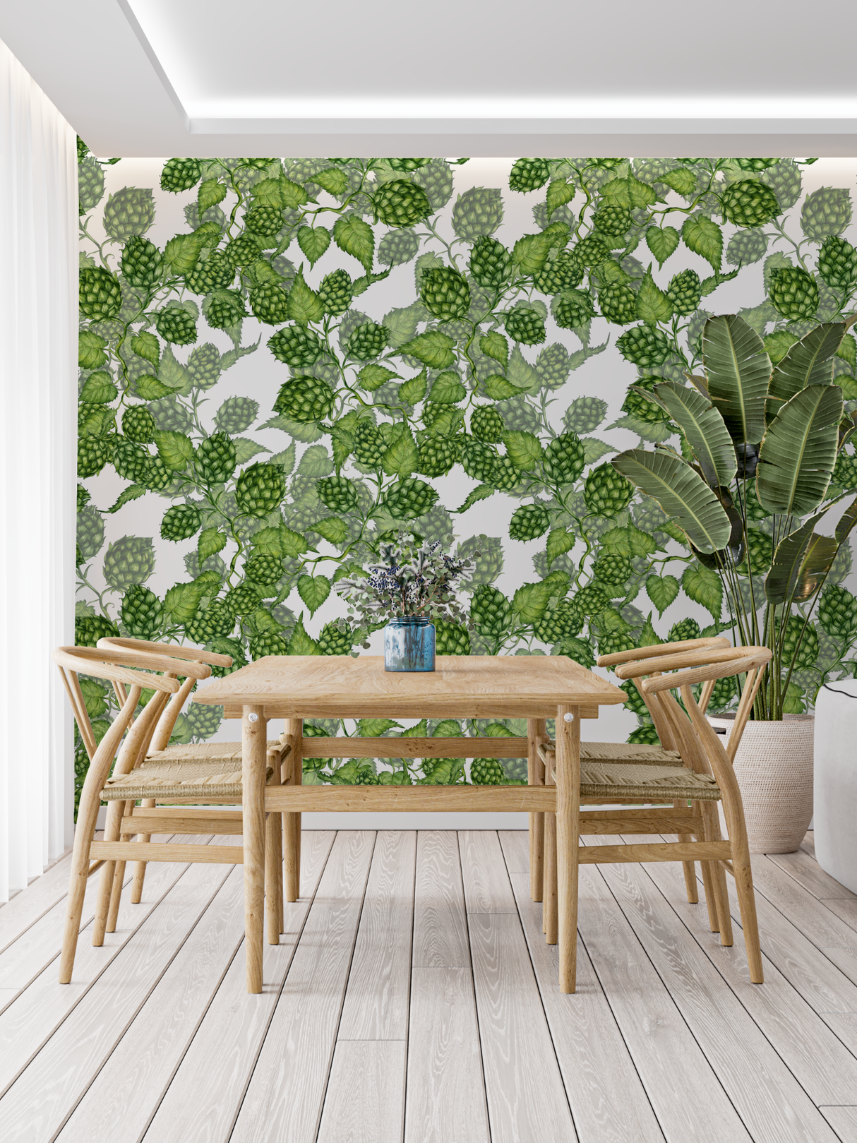 Botanical Mural Wallpaper | Green Hop Pattern Design