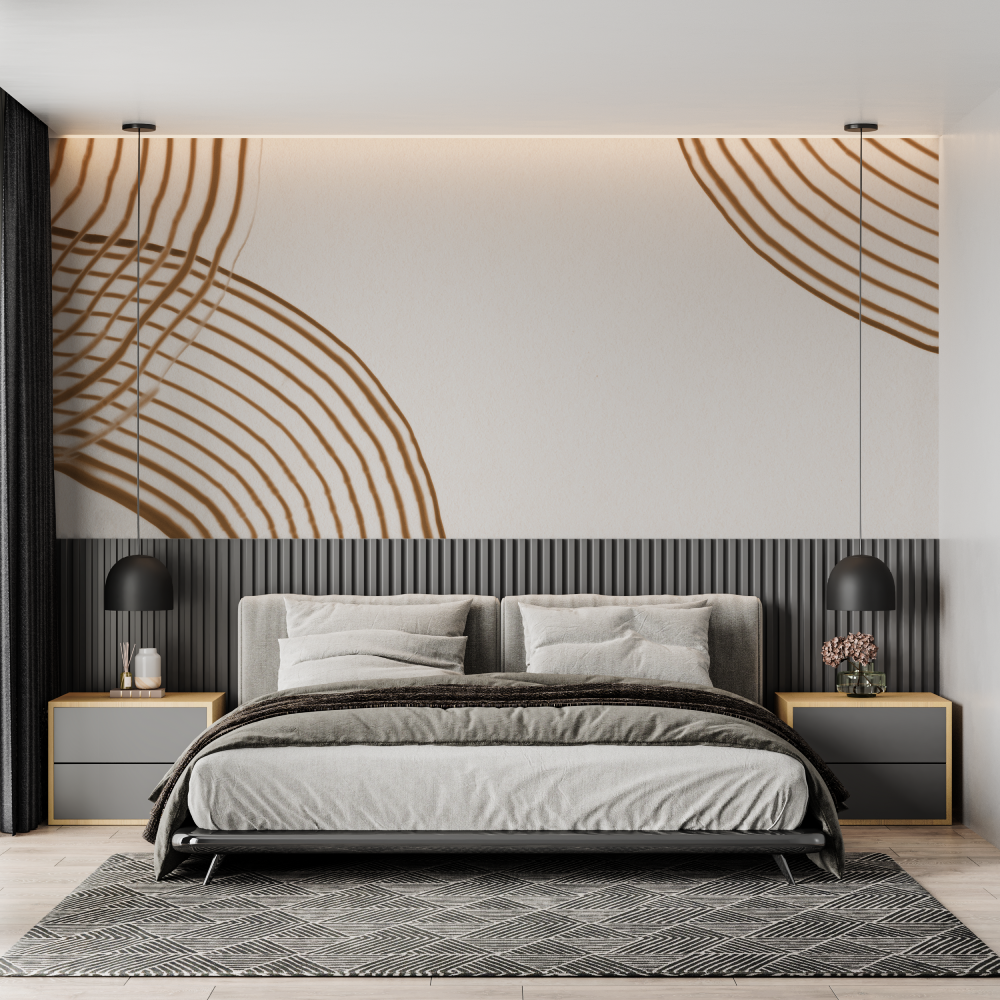 Geometric Mural Wallpaper | Modern Brown Curved Lines