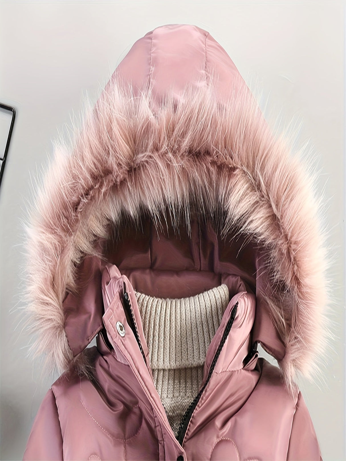 Girls Winter Puffer Coat  Quilted Heart Design With Fur Hood - Product detail 7