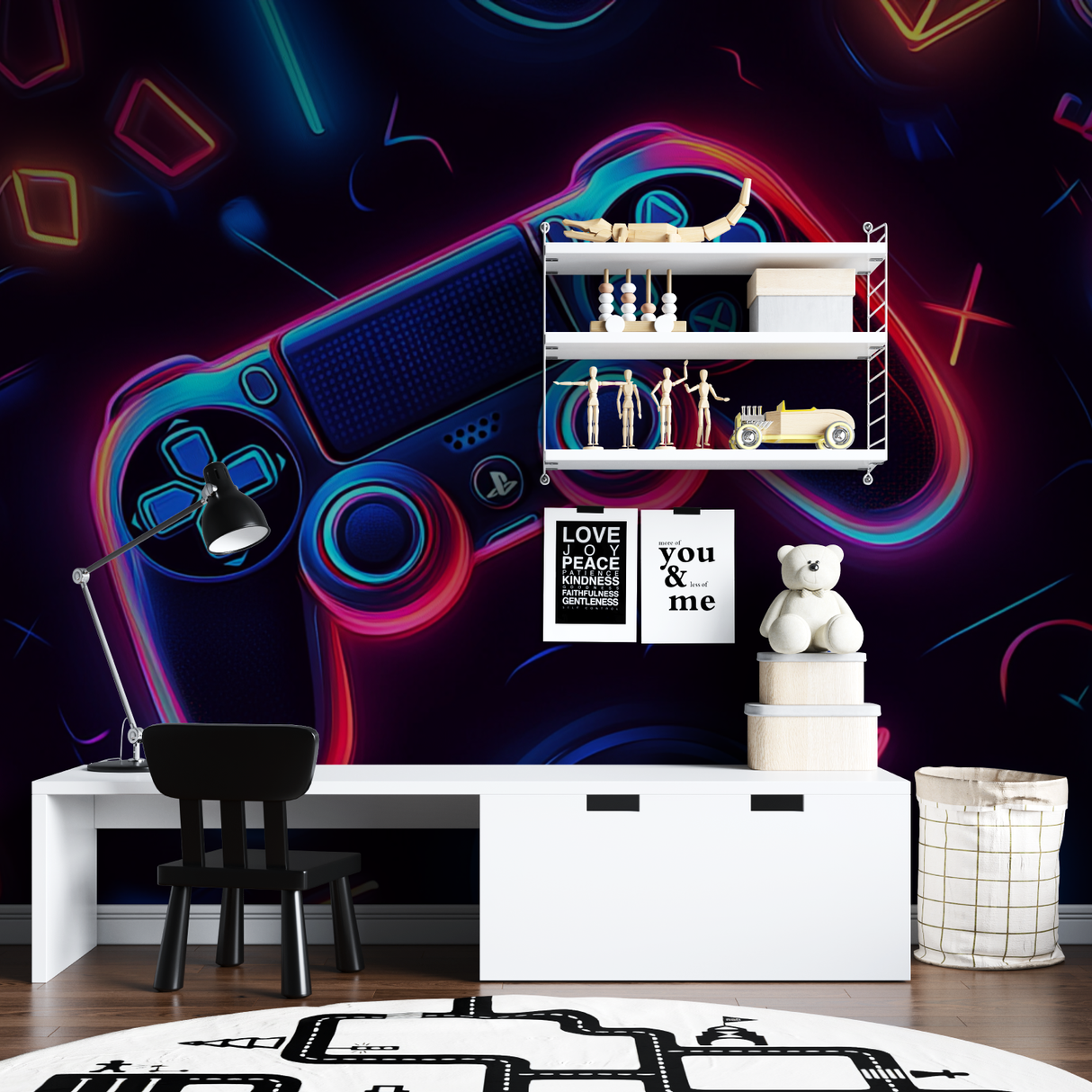 Gaming Mural Wallpaper | Neon PlayStation Controller Design