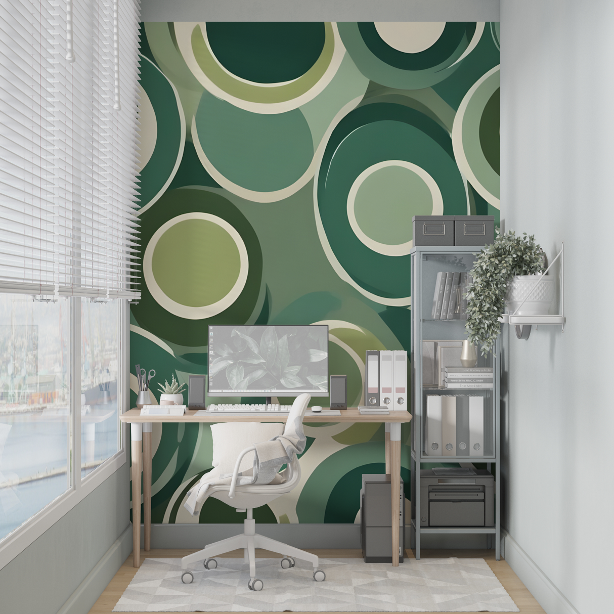 Geometric Mural Wallpaper | Retro Green Circles Pattern