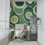 Geometric Mural Wallpaper | Retro Green Circles Pattern