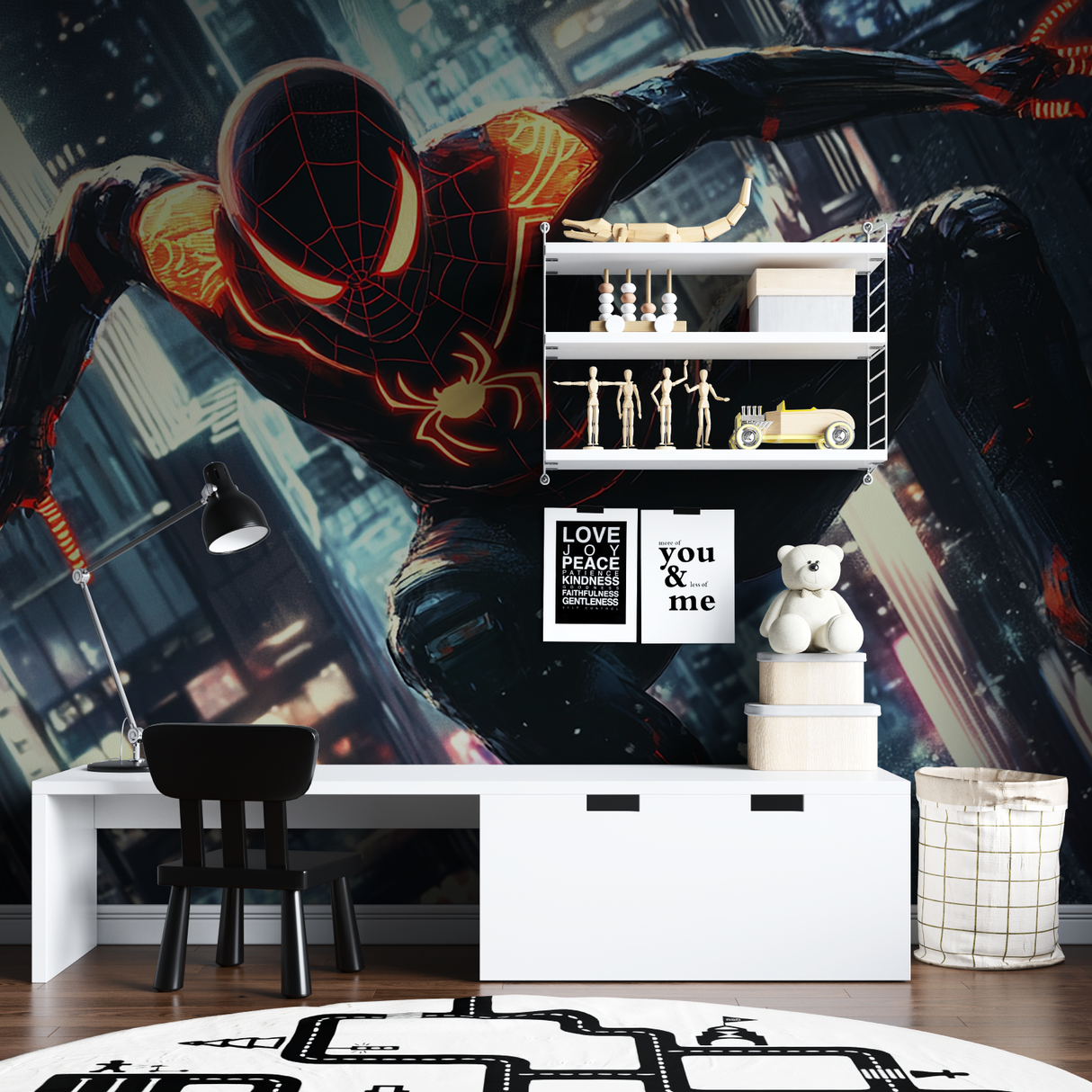 Superhero Mural Wallpaper | Black and Red Spider Design