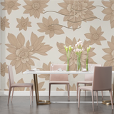 Floral Mural Wallpaper | Large Beige Blooms on White
