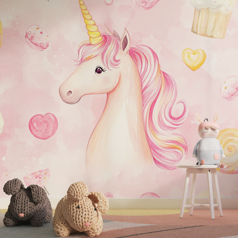 Unicorn Mural Wallpaper | Sweet Dreams and Candy Hearts