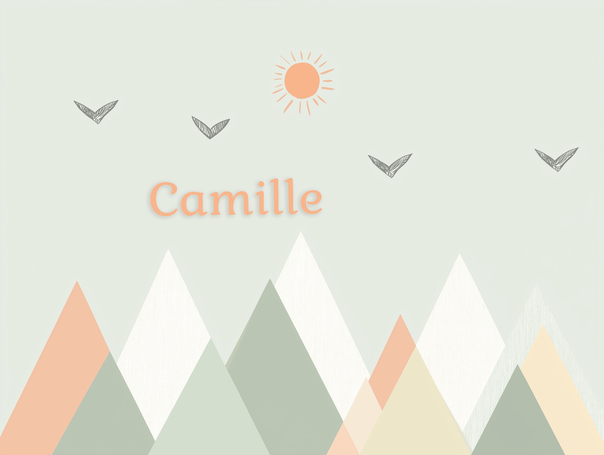 Mountain Mural Wallpaper | Geometric Pastel Design with Birds