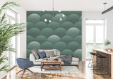 Geometric Mural Wallpaper | Green Art Deco Scales Pattern