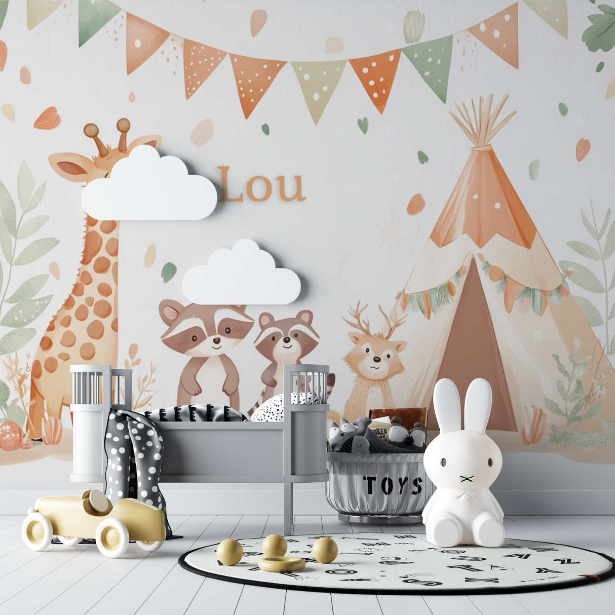 Forest Animals Mural Wallpaper | Nursery Teepee and Woodland Friends