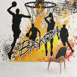 Basketball Mural Wallpaper | Dynamic Sports Action in Black and Gold