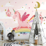 Unicorn Mural Wallpaper | Pink Fantasy Castle with Rainbow