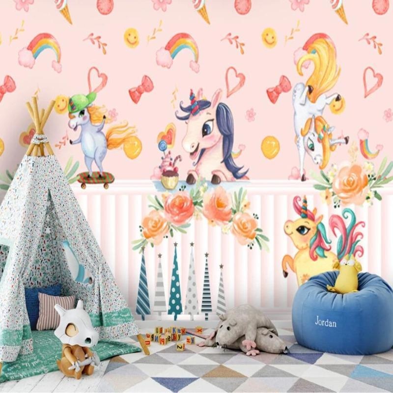 Unicorn Mural Wallpaper | Playful Pink Fantasy with Rainbows