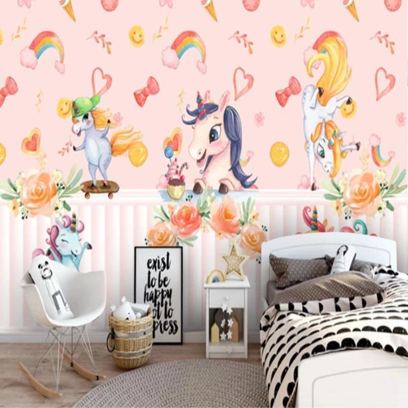 Unicorn Mural Wallpaper | Playful Pink Fantasy with Rainbows