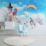 Princess Mural Wallpaper | Magical Castle with Unicorns and Rainbow