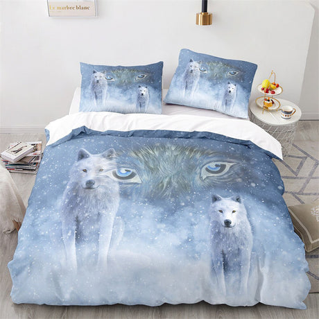Wolf Print Duvet Cover Set  Arctic Blue Eyes Design - Product detail 4
