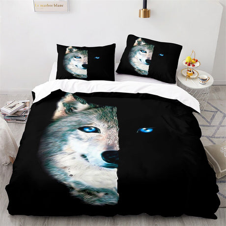 Wolf Print Duvet Cover Set  Arctic Blue Eyes Design - Detailed view