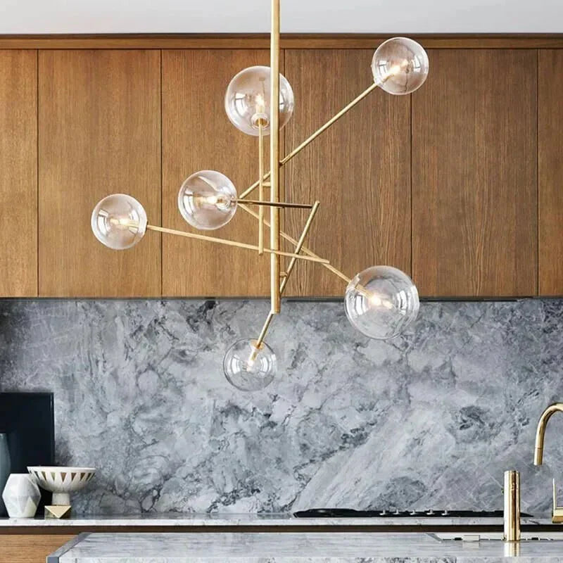 Modern Glass Chandelier  Brass Frame With Globe Shades - Product detail 6