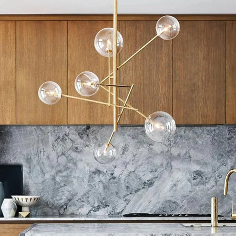 Modern Glass Chandelier  Brass Frame With Globe Shades - Product detail 6