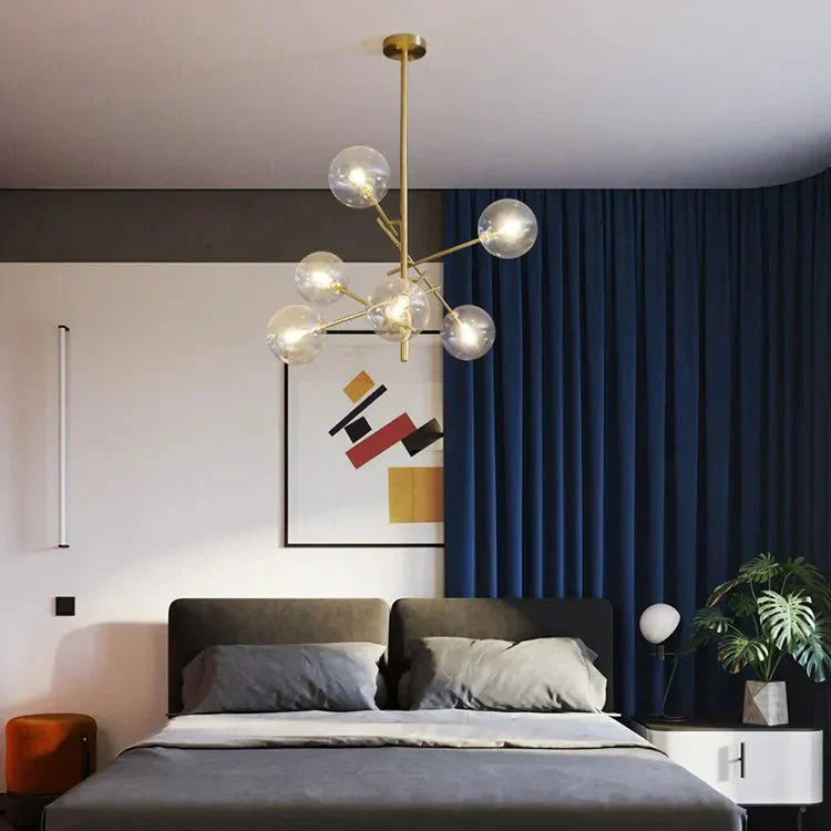 Modern Glass Chandelier  Brass Frame With Globe Shades - Product detail 4