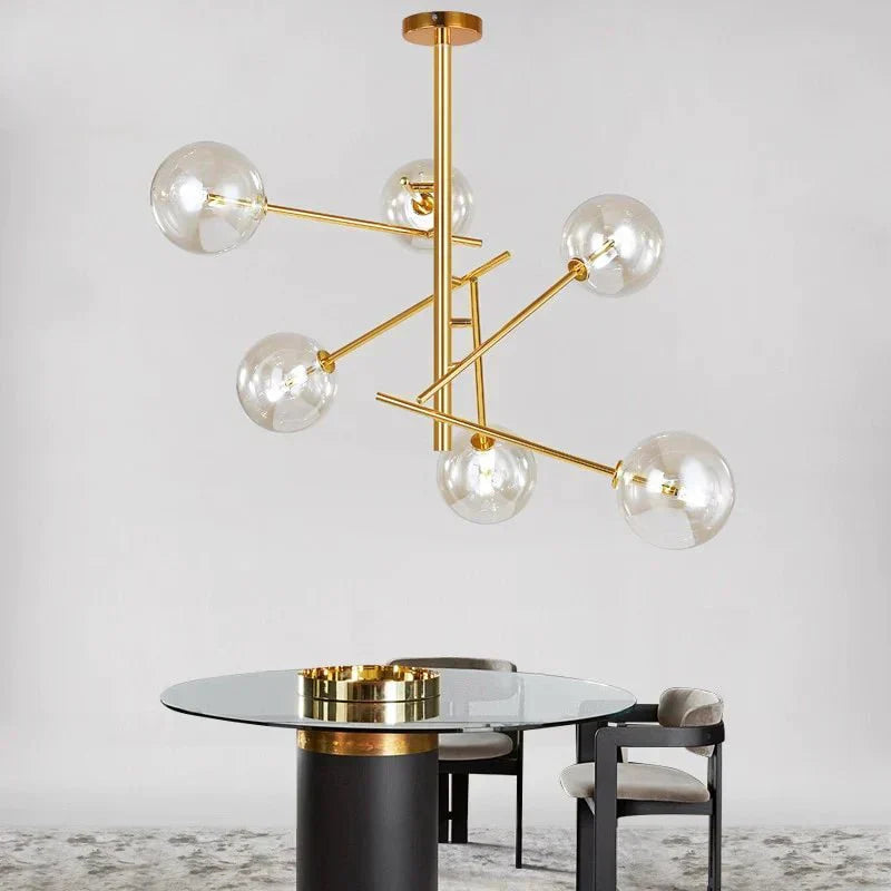 Modern Glass Chandelier  Brass Frame With Globe Shades - Product detail 9