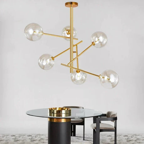 Modern Glass Chandelier  Brass Frame With Globe Shades - Product detail 9