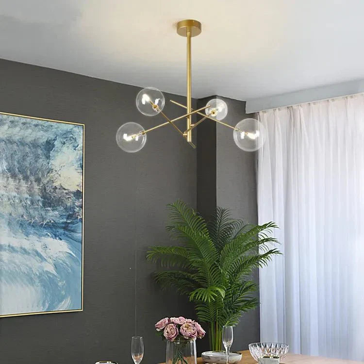 Modern Glass Chandelier  Brass Frame With Globe Shades - Product detail 10