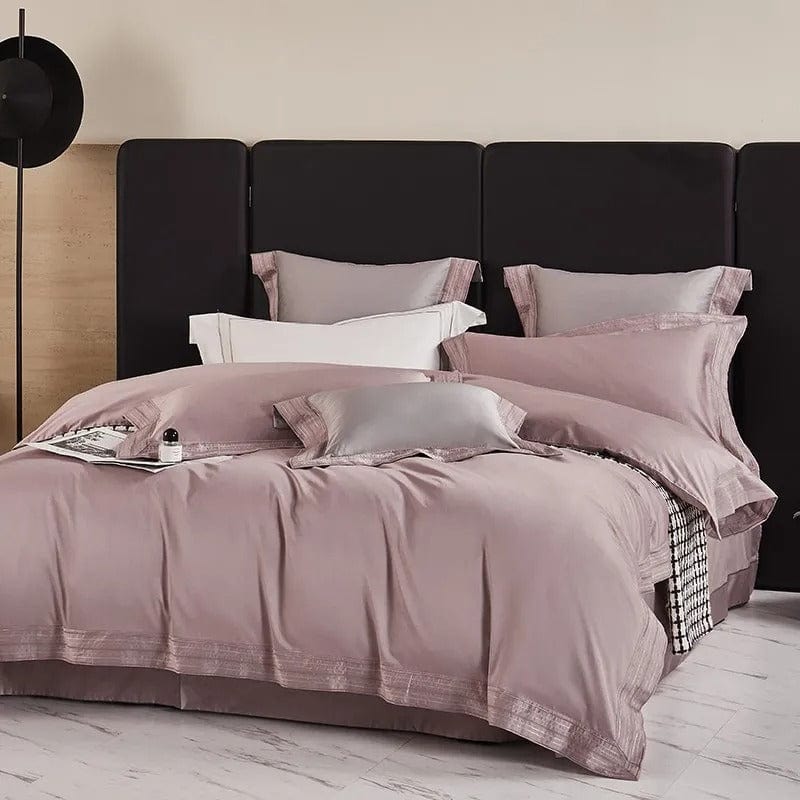 Egyptian Cotton Duvet Set  Luxurious Blush Pink With Lace Trim - Product example
