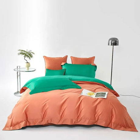 Egyptian Cotton Duvet Set  Orange Green Reversible Design - Product showcase