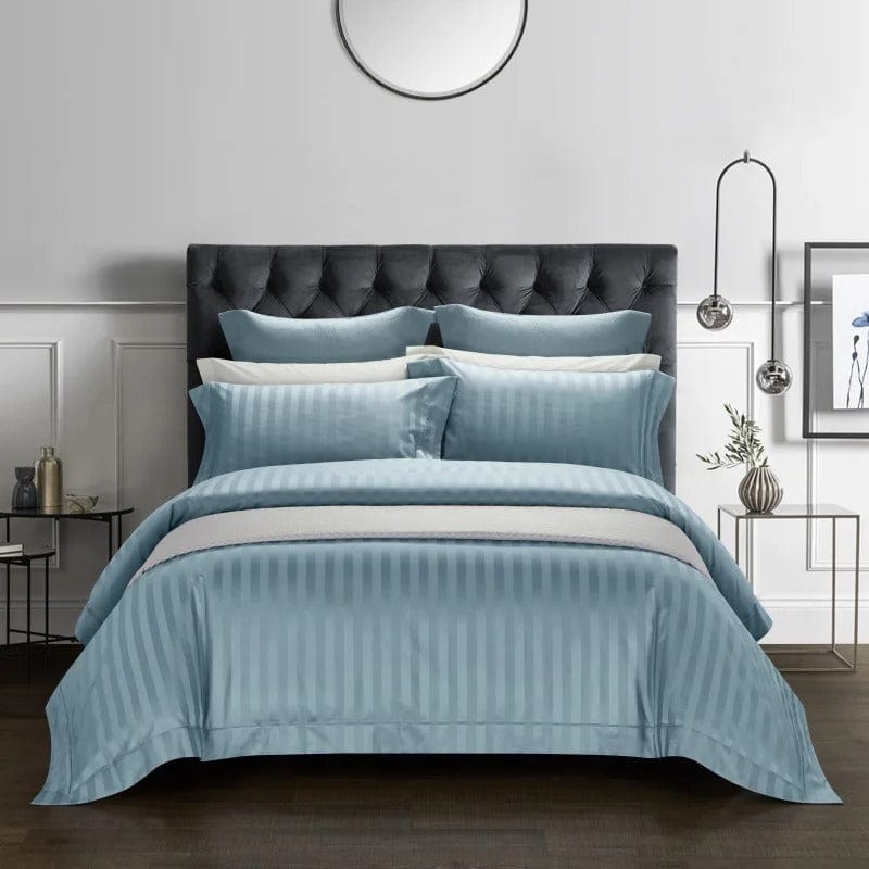 Egyptian Cotton Duvet Set  Striped Ocean Blue Design - Product showcase